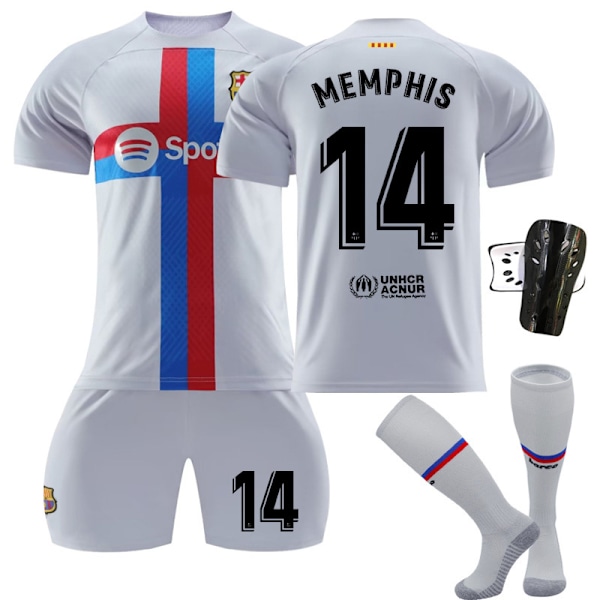 Barcelona 22-23 Andre borte grå fotballdraktsett nr. 9 Lewandowski 30 Gavi 8 Pedri nr. 21 De Jong Size 8 with socks + protective gear #M