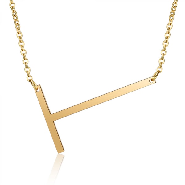 Sidledes Block Initial Hängsmycke Halsband för Kvinnor --- T