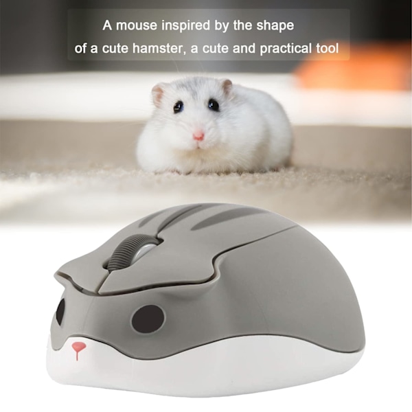 Trådløs Mus Sød Hamster Formet Computermus 1200DPI (Grå)