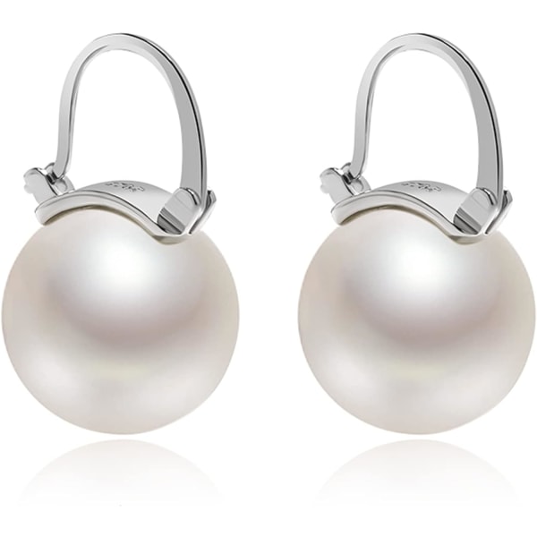 Pearl Hoop Örhängen, 14 mm Elegant Big Pearl Earrings S925 Silver