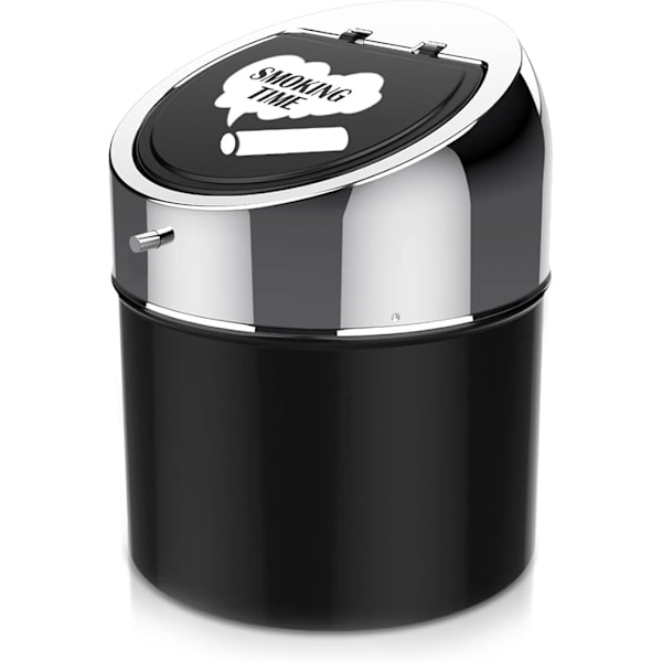 Askkopp i rostfritt stål med lock (Silver Black), Bärbar vindskyddad askkopp, Stor kapacitet Anti-Scratch Trädgårdskontor Heminredning Present