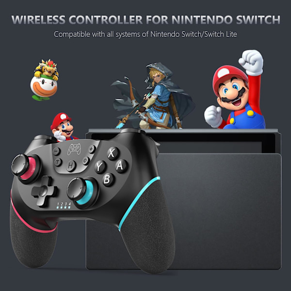 Langaton ohjain Switch Pro -yhteensopiva Switch/Switch Lite/Switch OLED:n kanssa Ohjelmoitava kaukosäädin Pelikahva joystickilla Herätystoiminnolla (Päivitetty versio)