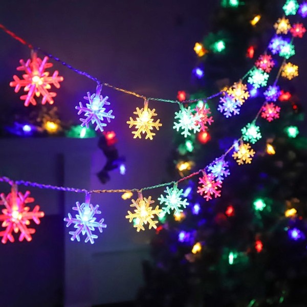 Snøflak LED-lys Julepynt for Hjem Hengende Krans Juledekorasjoner Juletrepynt Noel Navidad fargerik colourful 1M 10Led