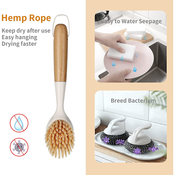 2 kpl astianpesua harjaa bambukahvalla, sisäänrakennettu kaavin Skillet Brush+Pan Brush