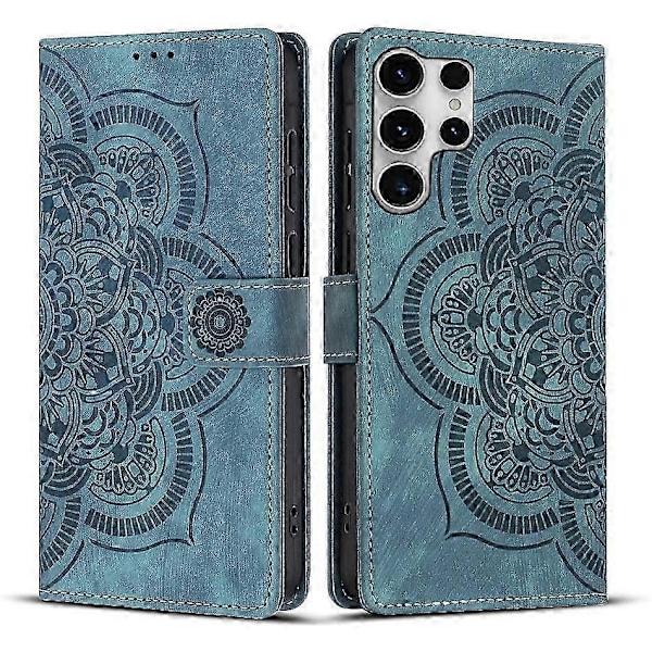 Frosted Læder Etui til Mandala Emed Retro Telefon Blå(FQ) For Samsung Galaxy S23 Ultra 5G Blue