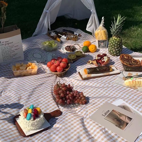 Stort strandtæppe, 80\"x60\", udendørs picnictæpper, sammenklappeligt og let (brunt)