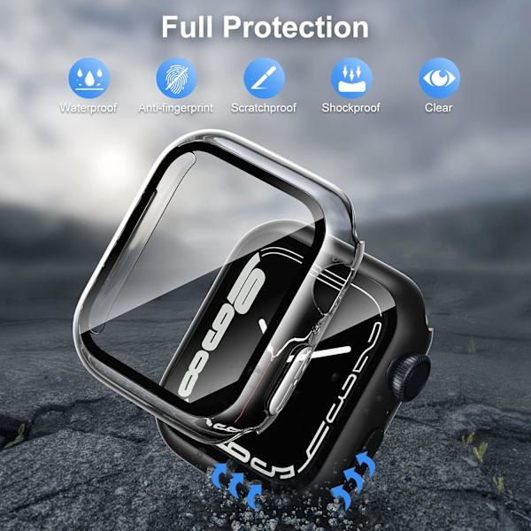[2 kpl] Yhteensopiva Apple Watch Series 7 45 mm:n kotelon kanssa, jossa on näytönsuoja, kova PC-suojakuori karkaistua lasia