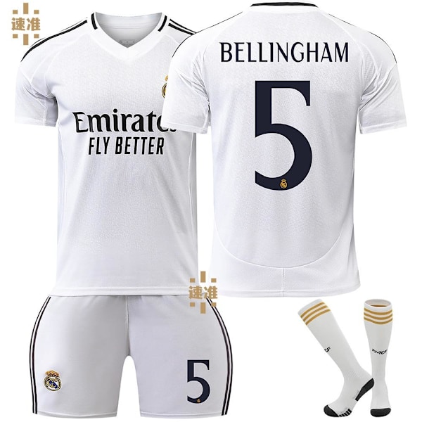 24-25 Real Madrid Bellingham 5 Hjemmefotballdrakt Ny Sesong Siste Barn Voksen Fotballdrakt 3 Adult XXXL（190-195cm）