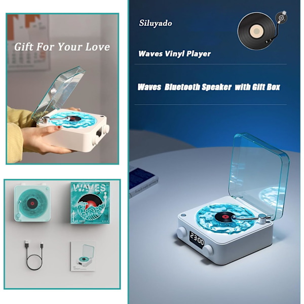 The Waves Vinyyli soitin, Wave Retro Vinyylilevy soitin Langaton Bluetooth kaiutin {FW} Green