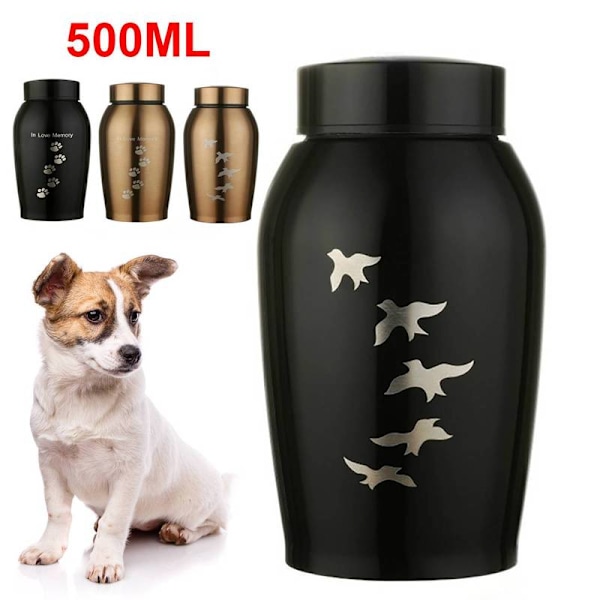 Svart/Guld Rostfritt Stål Urnor Husdjur Hund Katt Fåglar Mus Kremering Aska Urna Minnesmärke Cover Columbarium Husdjur Minnesmärken 500ML Fotavtryck en 500ML Footprint blac