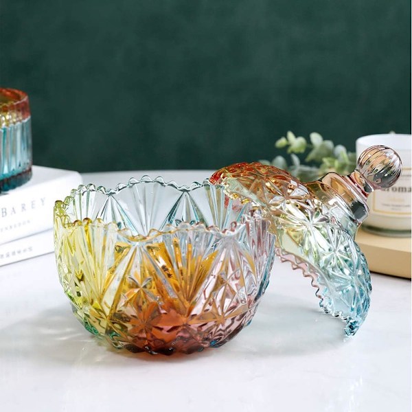 1 st färgglad glasburk, godisburk med lock, kakburk, smyckeskrin bufféburk kexbehållare (260 ml / 9 oz)