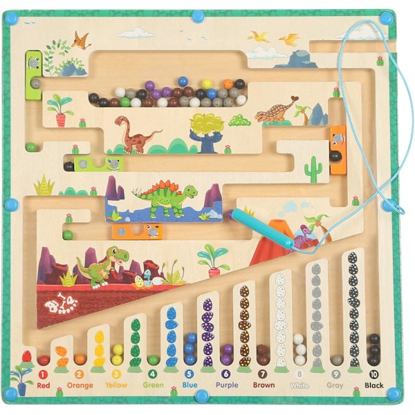 Montessori-lelu, magneettipeli, labyrintti, 3-4-5-vuotiaille, magneettipeli lapsille 3-vuotiaasta, pojille, värit ja numerot, opettavainen lelu Dinosaurie