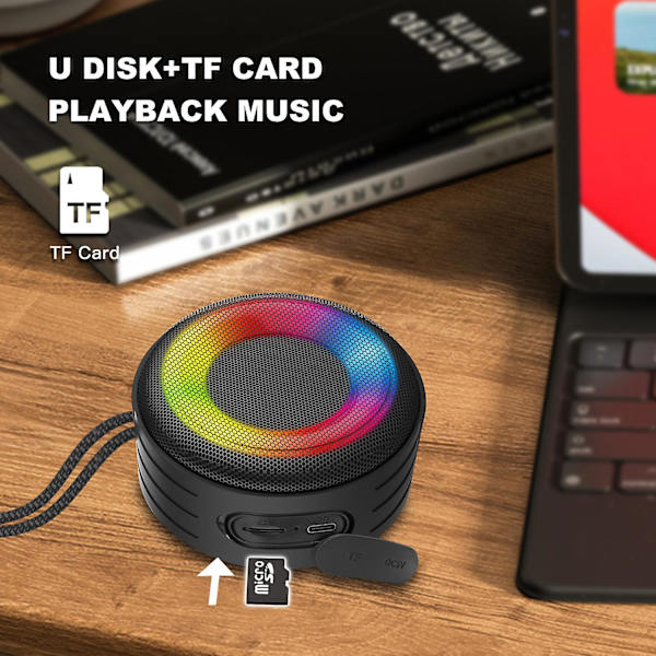 Bluetooth-duschhögtalare, Ipx7 vattentät minihögtalare med LED-ljus, bärbar trådlös utomhushögtalare med 8W & 24h speltid, perfekt för dusch,