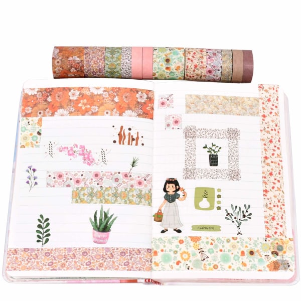 12 rullar blommig Washi-tejpset, japansk dekorativ blommor Washi-tejp för DIY-hantverk konst Scrapbooking Bullet Journal Planner Orange