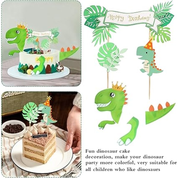 Dinosaurie-tårtdekorationer, 4 stycken födelsedagstårta dekorationer, Cupcake T
