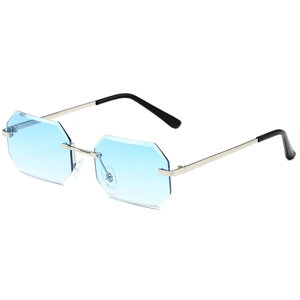 2024 Ottekant Solbriller Metalramme Gafas De Sol Trendy Diamantskåret Kant Rammeløse Solbriller Gold/Blue Pink Octagon Sunglasses
