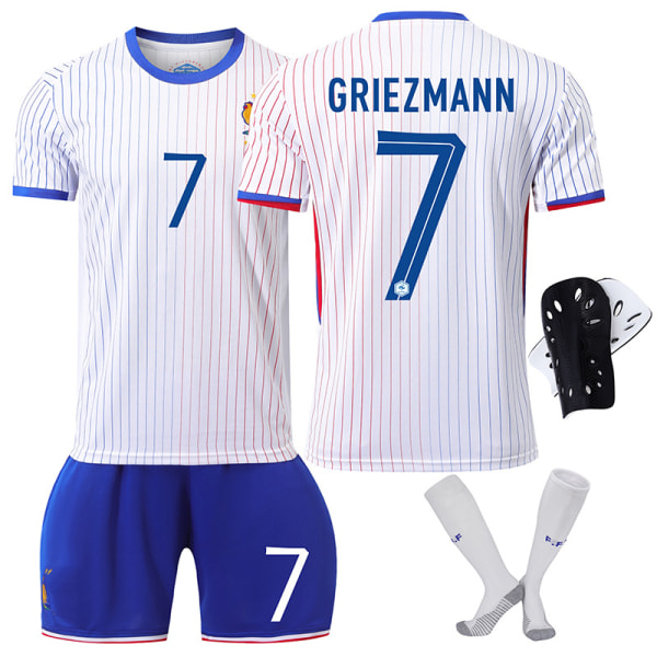 2024 EM Frankrikes landslag bortamatch nr 10 Mbappé fotbollströja 7 Griezmann 9 Giroud 11 Bailey tröja Size 7 socks + protective gear XS