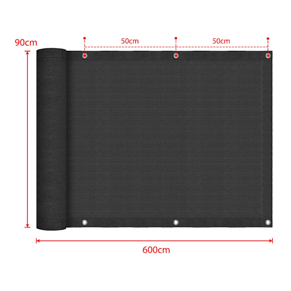 Balkongskydd 90 x 600 cm Balkongskydd Balkongskydd Balkongskydd Balkongbeklädnad UV-skydd HDPE trädgård antracit