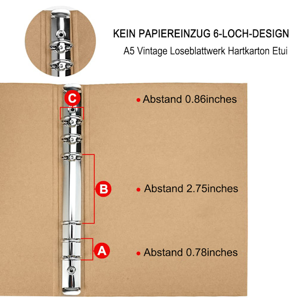 Pakke med 2 ringbind A5 ringbind genopfyldelig omslag 6 huller ringbind notesbog ringbind kraftpapir med 6 ringe notesblok dagbog