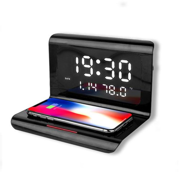 YOUKUKE Digital väckarklocka med 10W Qi-laddningsstation för iPhone och Android