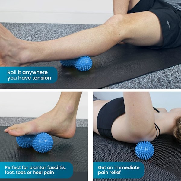 Hård spikad massageboll - Perfekt för plantar fasciit, triggerpunkter, djupvävnad, myofascial release - Designad för att lindra stress Set of 2 (Blue)