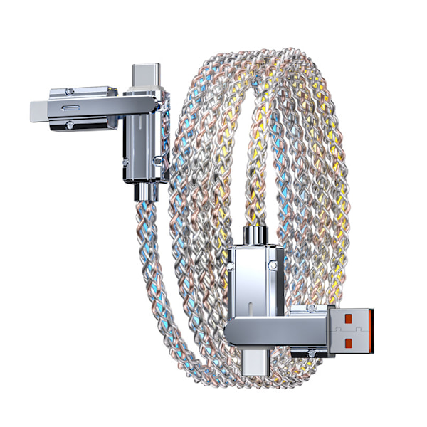 4-i-1 180 graders roterende RGB Flow lysende USB-opladningskabel Type C og A1