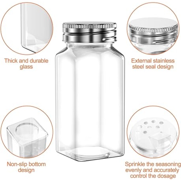 Set med 24 kryddburkar, 120 ml kryddburk, glas kryddburk med skruvlock, med etikett, tratt, penna,