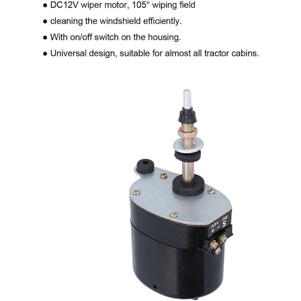 DC12V vindusviskermotor i metall, 105° viskerfelt, universal traktortilbehør