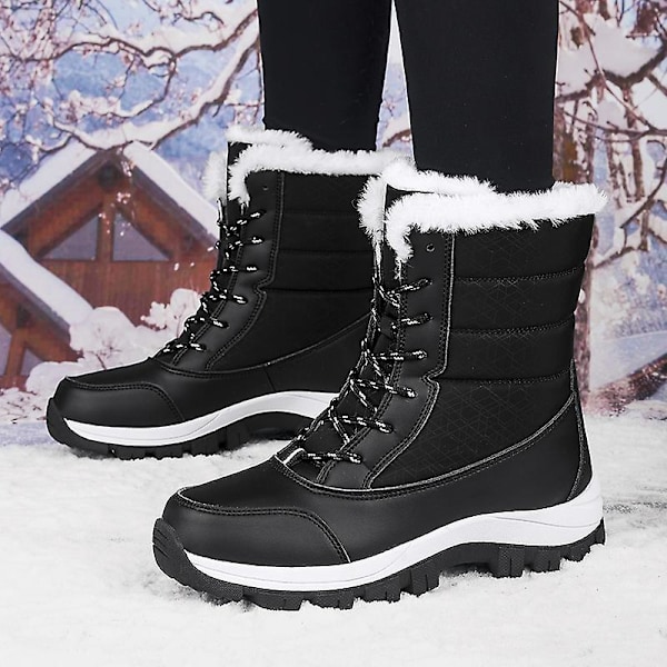 Dam Snow Boots Vinterstövlar Ankelstövlar Varma Stövlar Päls Anti-Slip 2Kg2023 Black 37