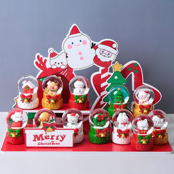 12 st julsnöbollar i blindbox-set, julöverraskningsboxar, mini-snöboll med färgväxlande LED-lampor, söta juldekorationer