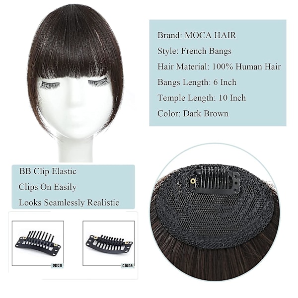 Clip In Lugg 100% Mänskligt Hår Lugg Clip In Hår Extensions Clip On Lugg Mörk Brun Clip In Lugg Äkta Mänskligt Hår Falska Lugg För Naturligt Hår