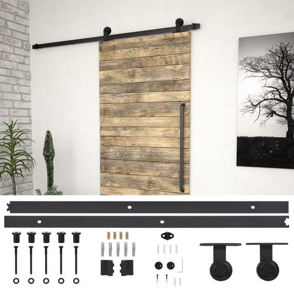vidaXL Skydedørsbeslag SKIEN 183 cm stål sort Black Black