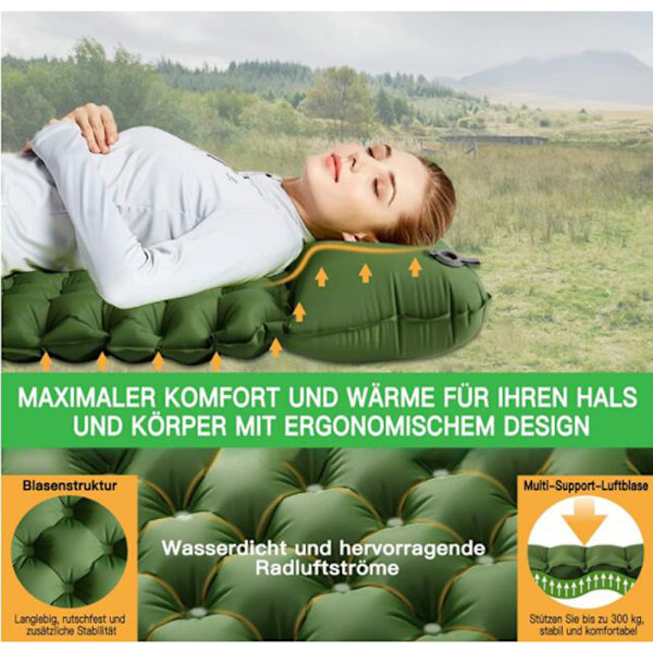 Dobbel sovematte Camping sovematte for 2 personer Ultralett utendørs sovematte med fotpumpe, ekstra tykk oppblåsbar slitesterk(FQ)