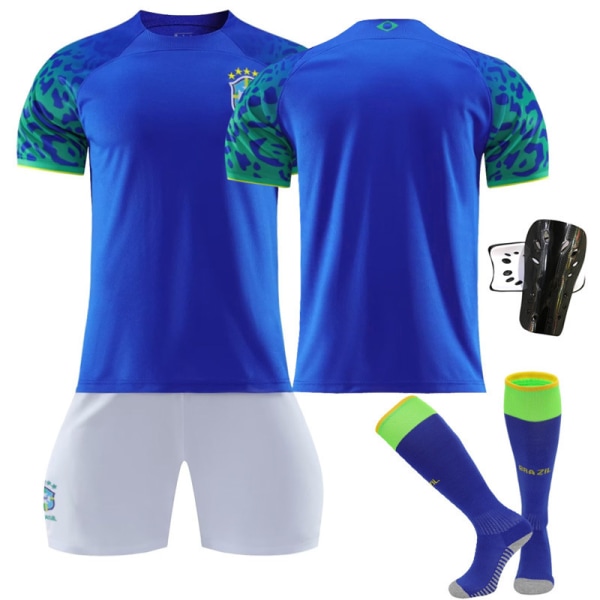 22-23 Brasilien borta blå nr 20 Vinicius 10 Neymar 18 Jesus tröja set fotbollsuniform No size socks + protective gear #L