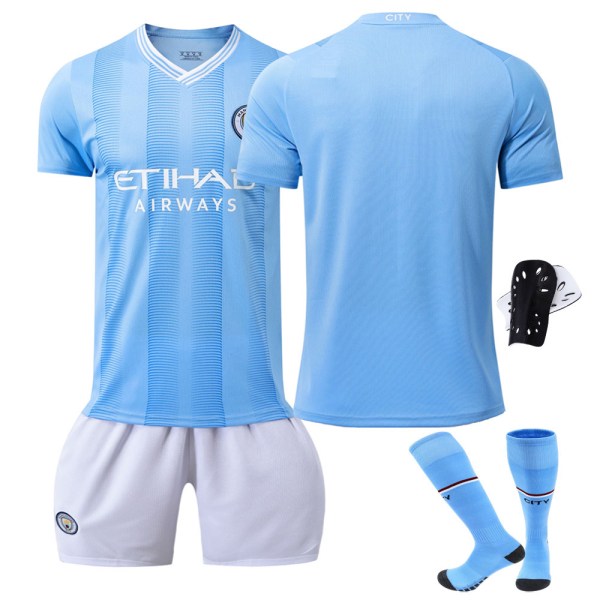 Ny 23-24 Manchester City hjemmebanetrøje nr. 9 Haaland 10 Grealish 17 De Bruyne fodboldunifornssæt No size + socks and protective gear XS