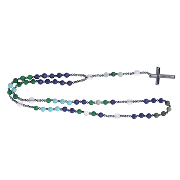 31,5 tum stenpärlor helande halsband färgglada fashionabla stenpärlor långt halsband för dejting dagligen blå