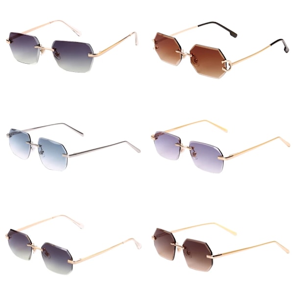 Engros solbriller designer diamantskåret mærke solbriller stelfri til mænd luksus små stel solbriller 2024 kvinder stelfri 2158 polygon-gold clear Rimless Diamond cut