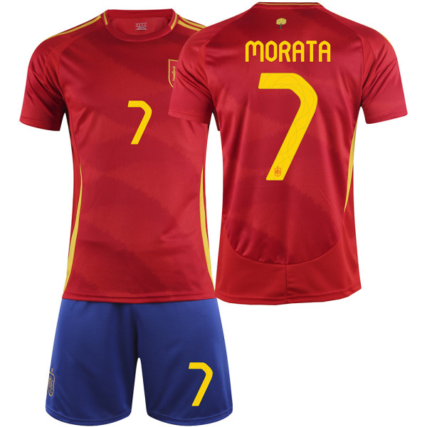 2024 Spanien EM-tröja nr 9 Gavi 26 Pedri 7 Morata 16 Rodri fotbollströja set No socks size 7 26 yards