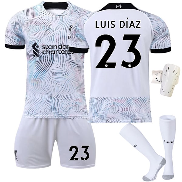 22-23 uusi vieraspeliasu, kaikki valkoinen, oikea versio, nro 11 Salah 27 Nunez 23 Diaz jalkapallopaita Size 4 with socks #L