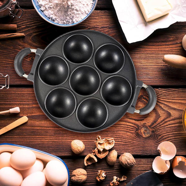 7 Kopper Støpejerns Bakeware, Stor Plass Støpejern Stekt Egg Pan, Premium Støpejern 7-Kopper Biscuit Pan, Stor Muffin Pan, Rundt Kjøkken Ikke-Klistre Baking