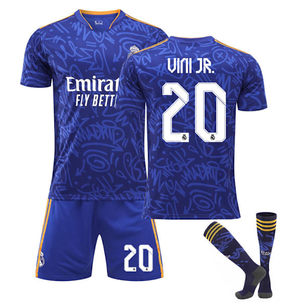21-22 Real Madrid udebane kongeblå nr. 9 Benzema trøje nr. 20 Vinicius 10 Modric 8 Kroos Size 20 with socks XS#