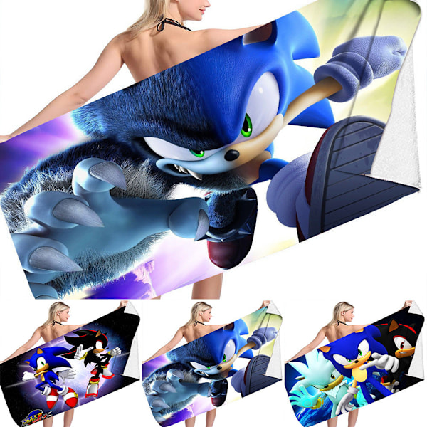 Barnas tegneserie 3D Sonic the Hedgehog badehåndkle sommer bade strand mikrofiber hurtigtørkende 75*150cm A A 70*150cm