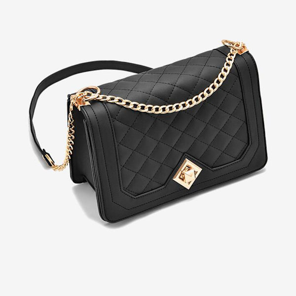 Axelväska för kvinnor, liten axelväska med kedja, Lingge-väska, crossbody-väska, aftonväska, cityväska, axelväska i massivt läder,