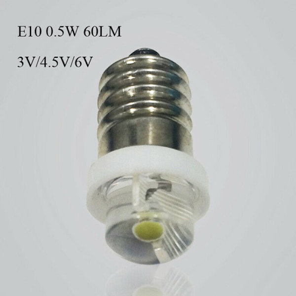 3/4,5/6V 0,5W Lommelygte Pære 6000K Hvid LED E10 Fatning 3V