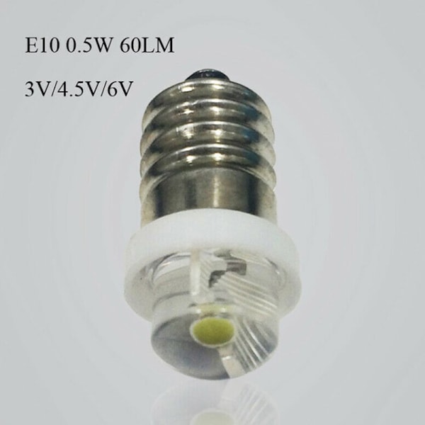 3/4,5/6V 0,5W Taskulamppu Lamppu 6000K Valkoinen LED E10 Kanta 6V