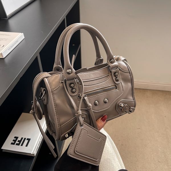 Vintage Veske Kvinner Ny Luksus Kvalitet Myk Lær Håndveske Dame Casual Damer Skulder Shopping Pakke Mobiltelefon Veske Jente Grå-WELLNGS Grå Gray 24x15x8 cm