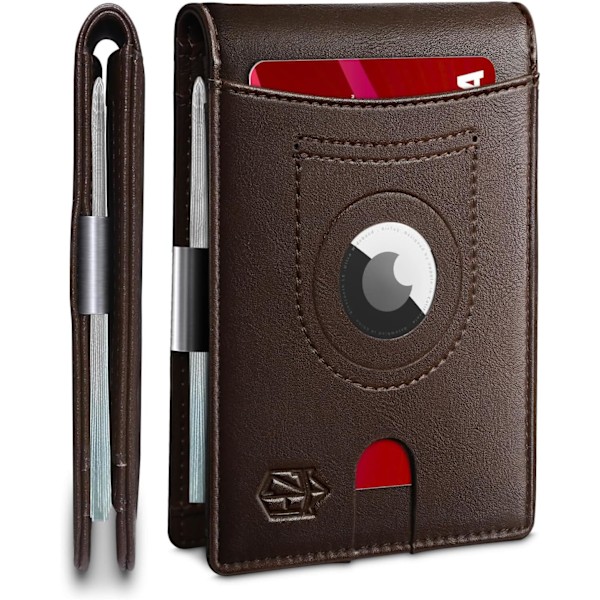 Airtag Tegnebog - Mænd - Slank RFID Blokerende Læder Tegnebog med Pengeclips Air Tag Tegnebog Kort Holder Bifold Gaver til Mænd Classic Coffee