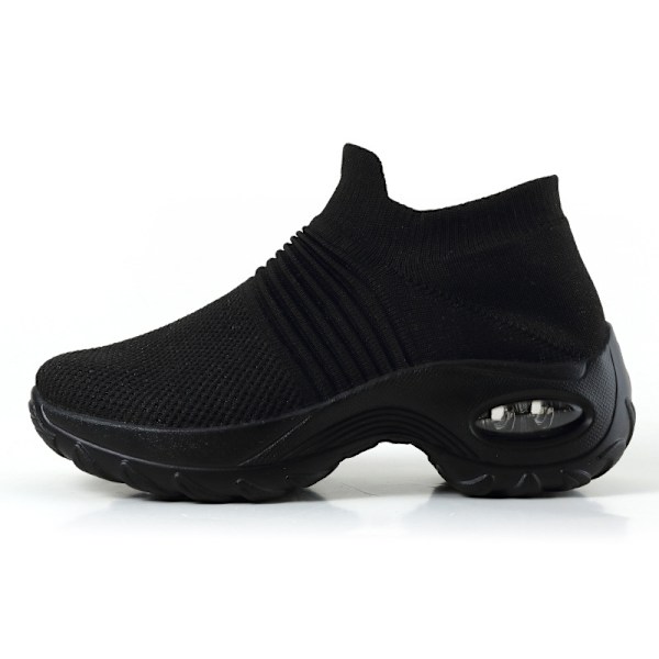 Store Størrelse Dame Air Cushion Fly Knit Sportsko Slip-on Sko Casual Sokker Sko svart black 38