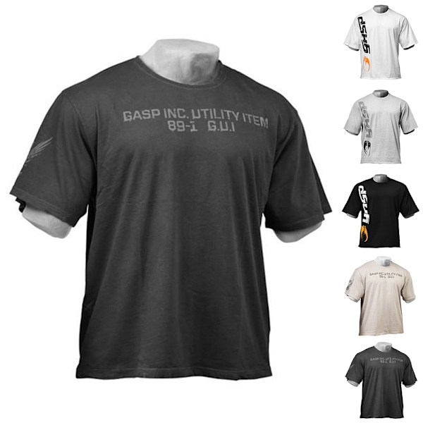 GASP Herre T-skjorte Print Sommer Casual Kort Ermet Tee Gym Sport Fitness Topper Grå Grey M