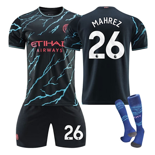 23-24 Manchester City udebanefodboldtrøjesæt Haaland nummer 9 nr. 26 med sokker no.26 with socks 28(150-160cm)